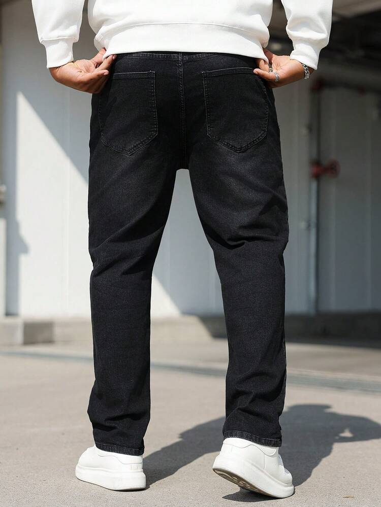 Manfinity Homme Plus Size Men's Casual Washed Tapered Leg Jeans - Dark Grey - View 2