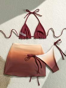 Soleia 大码三件套扎染红色双面比基尼套装，女士泳装，女士度假泳衣，女士性感沙滩装，适合复活节、假日、波西米亚风、西部风、音乐节、乡村风、海滩、扎染、性感 - 彩色 - 查看 2