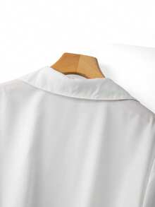 GlowEve CURVE 大码女式纯色长袖衬衫和褶皱阔腿连体裤休闲两件套 - 黑與白 - 查看 5