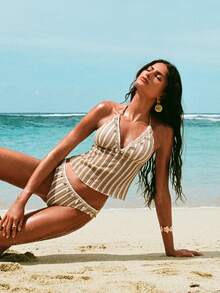 Swim Chiccia 女士夏季沙滩条纹吊带性感比基尼套装 - 彩色 - 查看 6