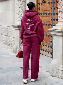 Yess Loren Women's Casual Loose Solid Color Elastic Waist Sweatpants With Pockets - Burgundy - View 2