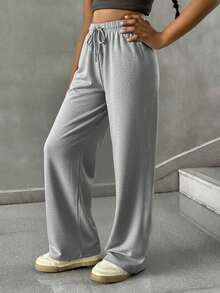 SHEIN Tween Girl Summer Simple Front Tie Loose Sweatpants, Casual Daily Wear