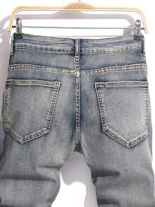 Manfinity Homme Quần Jeans Nam Màu Trơn Có Túi Thời Trang Đường Phố Thường Ngày - Rửa nhẹ - Xem 4