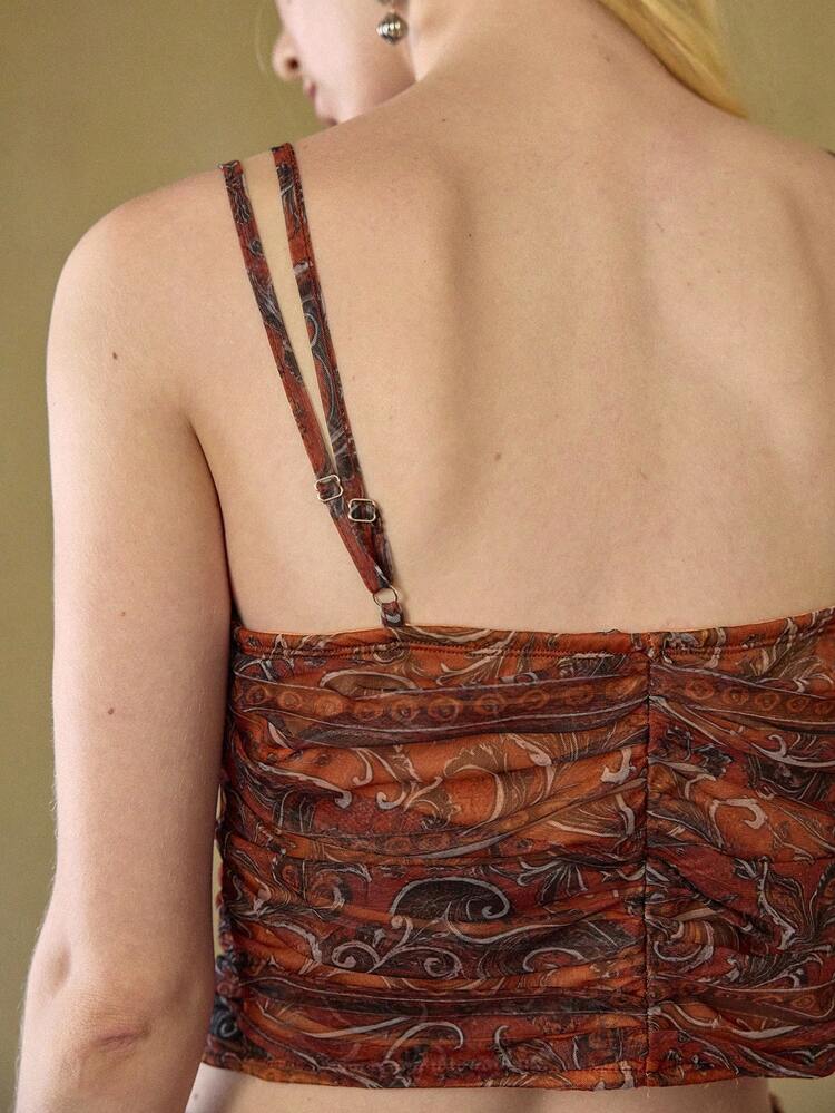 MOTF STUDIO WOMEN'S AUTUMN/WINTER ALLOVER PRINTED RUCHED CAMI TOP