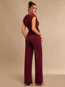 Silquee Celana Panjang Wanita Warna Burgundy Pinggang Tinggi Model Lurus, Celana Panjang Longgar Bergaris-garis Polos Elegan Musim Gugur untuk Makan Malam, Perjalanan, dan Acara Pernikahan - Burgundy - View 5