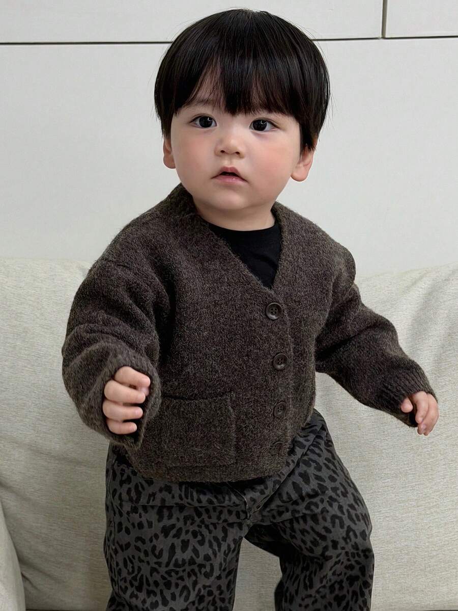 DAZY Toddler Boys' Casual Solid Color Loose Fit Long Sleeve Cardigan, Autumn/Winter