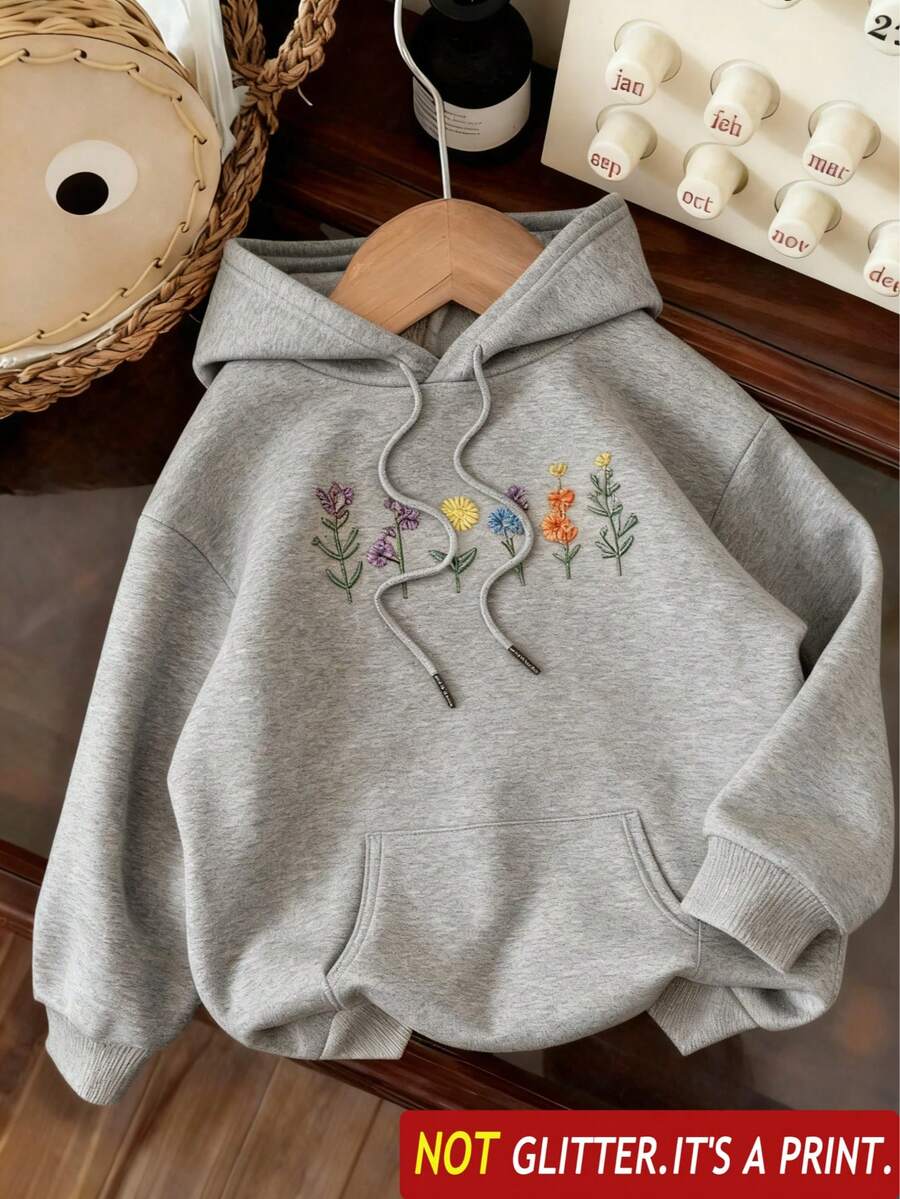 Sudadera con capucha (nueva versión de otoño/invierno) para mujer, abrigo holgado y versátil con estampado de flores, ideal para vacaciones y viajes. - Gris - Ver 1