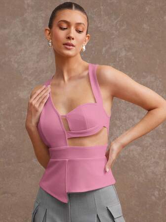 L'Amorae Elegant Asymmetrical Cut Out Spring Top