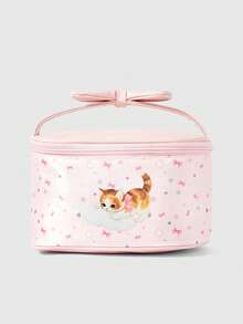 ROMWE Kawaii Fashionable Small Cat, Musical Notes, Stars, Polka Dots, And Bow Pattern Portable Large-Capacity Makeup Bag 1719682 - Multicolor - View 1