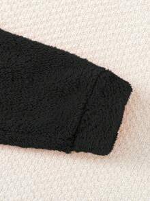 Sparklyn 少女休闲可爱卡通熊刺绣3D耳朵连帽拉链毛绒连体衣，秋冬款 - 黑與白 - 查看 7