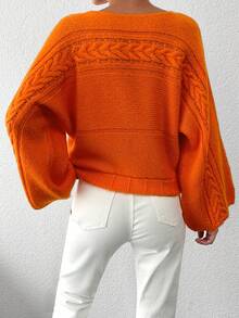 EURMUSE Cable Knit Batwing Sleeve Sweater - Orange - View 2