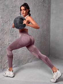 Powerista Leggings deportivos de unicolor, minimalistas y sin costuras, con alta elasticidad para uso diario - Burdeos - Ver 4
