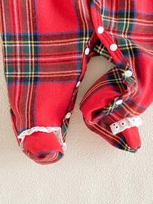 Newborn Cute Long Sleeve Footed Romper, Sweet Red Fall Winter - Red - View 5