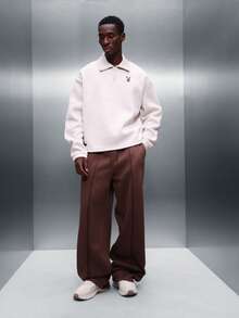 PLAYBOY X SUMWON Áo nỉ cổ bẻ in logo tay dài có khóa kéo nửa dành cho nam, thời trang dạo phố mùa đông thường ngày - Màu be - Xem 4