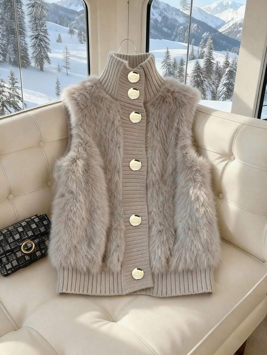 GlowEve Women's Mohair Knitted Cardigan Jacket, High-End Casual Outerwear For Autumn/Winter - Khaki - View 1