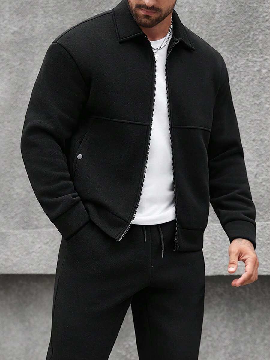 Manfinity CasualCool 男士纯色落肩长袖拉链休闲简约外套套装