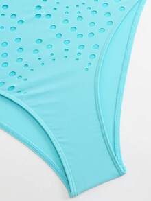 Swim Oasis 新款激光镂空透视性感女士连体泳衣，宽肩带配罩裙，高端时尚套装 - 藍色 - 查看 7