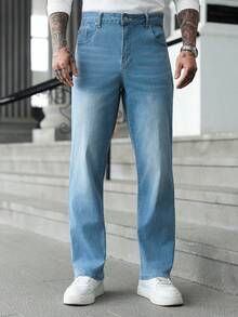 Manfinity Homme Men's Straight Loose Casual Pockets Jeans - Blue - View 5