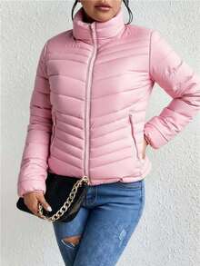 Abrigo de algodón de mujer de manga larga abrigo de invierno - Rosa Pálido - Ver 1