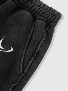 ROMWE MEN Street Life Men's Elastic Waist Drawstring Loose Casual Versatile Street Shorts - Black - View 4