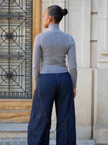 Yess Loren Ribbed High Neck Zip Up Cardigan Spring Casual Y2k 90's Stripe Cute Airport Holiday Summer Vacation Fall Back To School Autumn Winter Everyday Christmas Work Office