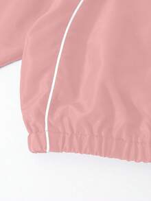 SHEIN 三件套少女休闲套装，包括：带帽拉链短外套（罗纹边饰）、白色吊带背心和阔腿裤，秋季套装 - 粉色 - 查看 4