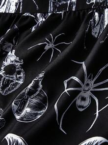 ROMWE Goth Váy maxi in họa tiết đầu lâu tối màu cỡ lớn cổ điển dành cho nữ - màu đen - Xem 4