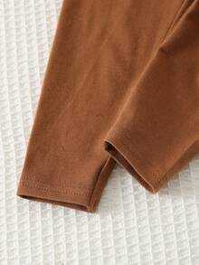 Cozy Pixies 2pcs Baby Girl Butterfly Knit Soft Round Neck Short Sleeve Top And Elastic Waist Pants Set - Brown - View 8