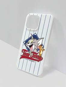 TOM & JERRY X SHEIN Ốp lưng điện thoại mềm màu trắng phong cách hoạt hình Cat & Mouse Classic Duo, thiết kế sọc xanh với dòng chữ "Feline & Rodent Buddies", tương thích với iPhone và Galaxy, sử dụng hàng ngày và dành cho người hâm mộ phim hoạt hình, phong cách giản dị, phù hợp với người yêu thích hoạt hình và người dùng sành điệu - trắng - Xem 3