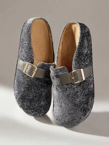 Solecia 新款女式平底一脚蹬穆勒乐福鞋，休闲鞋，舒适天鹅绒设计，百搭深灰色 - 深灰色 - 查看 6