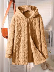 Sparklyn Chaqueta de cárdigan con capucha de punto acanalado, versátil y casual para uso diario y escolar para niñas preadolescentes, otoño/invierno - Marrón - Ver 6