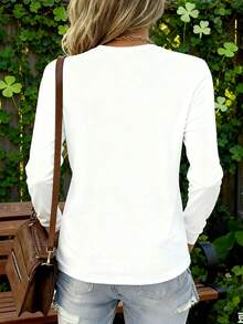 EMERY ROSE Women's Casual Leopard Print Heart Graphic Long Sleeve T-Shirt, Autumn - White - View 2