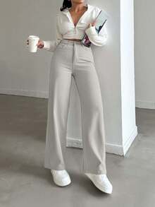 SHEIN PETITE Petite High Waist Casual Straight Jean