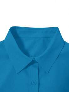 Clasi Camisa casual de manga larga con botones en color liso, blusas de manga larga - Azul - Ver 3