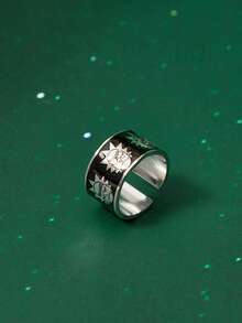 Rick and Morty X SHEIN Nhẫn kim loại khắc hình ông nội hoạt hình cổ điển vui nhộn - Bạc - Xem 2