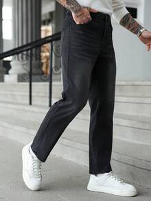 Manfinity Homme Men's Casual Everyday Commute Simple Versatile Solid Color Straight Leg Jeans - Black - View 4