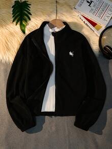 Sparklyn Teen GirlJacket, Young Women's Fashionable Faux Fur White Jacket With Embroidered Chest Design, Casual & Versatile For Back To School