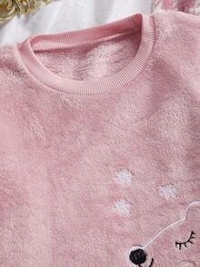 Girls 2 Pieces Pajama Set, Pink Polar Bear Embroidery Plush Long Sleeve Top And Pink Plaid Pants, Autumn Casual Sleep Lounge Set Winter Pj Set For Tween Girl - Multicolor - View 9