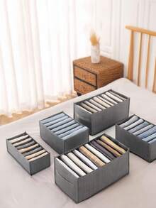 Gray Storage Box Multi Compartment Closet Organizer Foldable Design Non Woven Fabric Drawer Divider Underbed Storage Space Saving Solution Easy Carry Handle - Grey - View 7