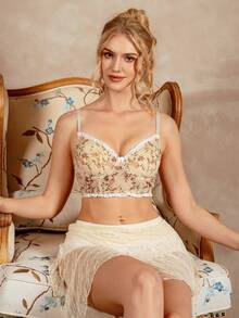 Myrelith Halloween Women's Floral Print Underwire Soft Cup Comfortable Bra - Apricot - View 3