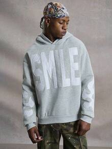 PAVTROS 男士加大码笑脸图案刺绣连帽衫，灰色 - 灰色 - 查看 4