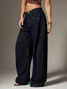 Denimoi Fashionable Commuter Low-Waist Bootcut Jeans - Dark Wash - View 4