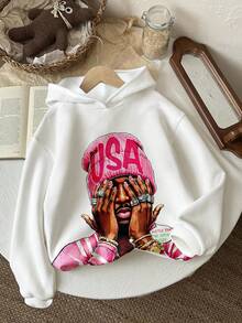 Slaydiva Women's Casual Street Portrait Print Hoodie Sweatshirt, Suitable For Autumn/Winter, Black Portrait Print,Fall - Multicolor - View 5