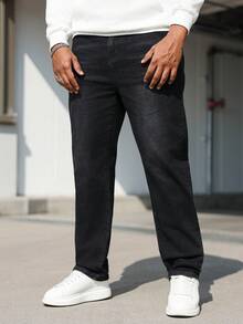 Manfinity Homme Quần jeans ống côn giặt thường ngày cỡ lớn dành cho nam - Màu xám đen - Xem 3