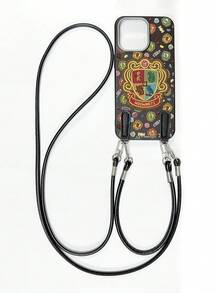 HARRY POTTER X SHEIN Wizarding World Themed Black Faux Leather Soft Phone Case With PU Long & Short Straps, Wizarding Academy & Candy Prints, Stylish Casual Style Compatible With IPhone & Galaxy, Perfect For Potter Fans Daily Use & Outings - Black - View 7