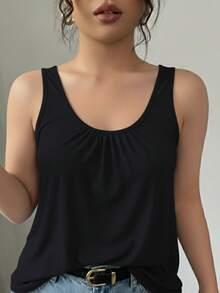 Blusa Sin Mangas con Pliegues al Frente - Negro - Ver 2