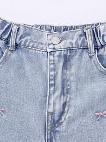 Sparklyn Quần jeans ống đứng thêu nơ cho bé gái tuổi teen - Rửa nhẹ - Xem 4