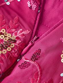 Ellevyn Women's New Elegant High-End Heavy Beaded Embroidered A-Line Skirt, Suitable For Daily, Party And Multiple Occasions - Hot Pink - View 3