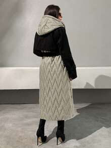 EURMUSE Women Garnished Trench Detailed Luxe Elegant Long Quilted Jacket - Mocha Brown - View 2