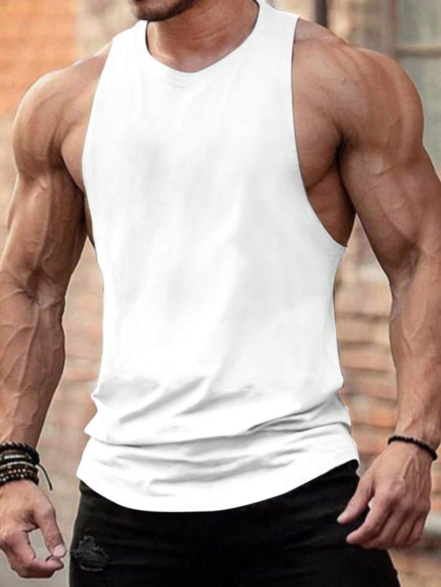 SHEIN Manfinity Dauomo Men's Fashion Casual Plain T-Shirt, Suitable For Summer - White - View 1